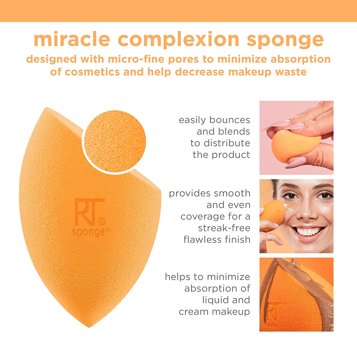 Real Techniques Miracle Complexion Sponge Duo, Makeup Blending Sponge, For Foundation, Offers Light To Medium Coverage, Natural, Dewy Makeup, Orange Sponge, Latex-Free Foam, 2 Count - Image 6